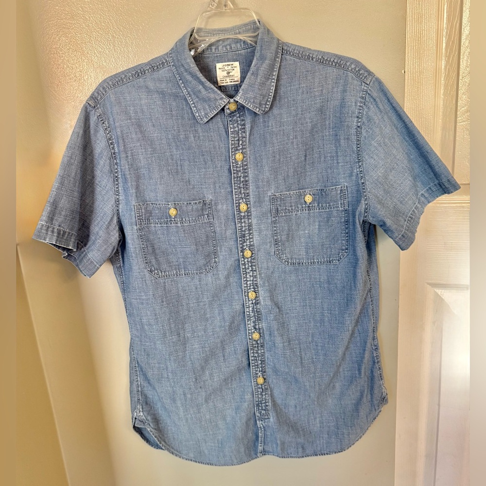 Vintage J.Crew Shirt Men’s M Blue Chambray Cotton Button Up Denim Y2K Retro Work